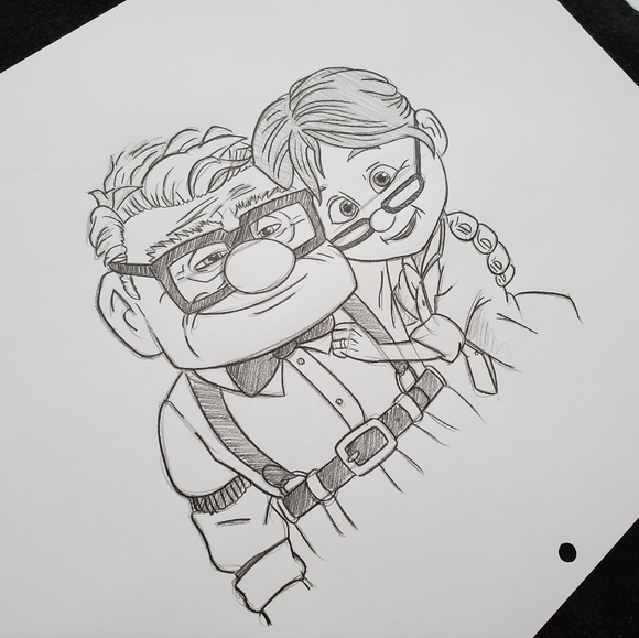 Disney Pixar Up Carl and Ellie Drawing sketch animation hand made art signed - Picture 4 of 4